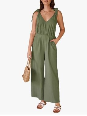 V-Neck Tie-Shoulder Wide-Leg Jumpsuit
